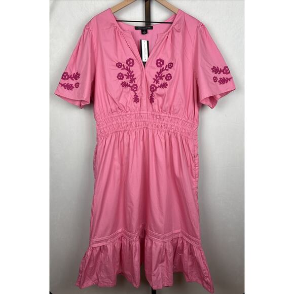 French Connection Dresses & Skirts - NEW French Connection Embroidered Peasant Dress Sz XXL Pink Boho Country Rustic